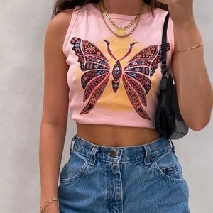 Vintage Pink Retro Butterfly Baby Tank Top